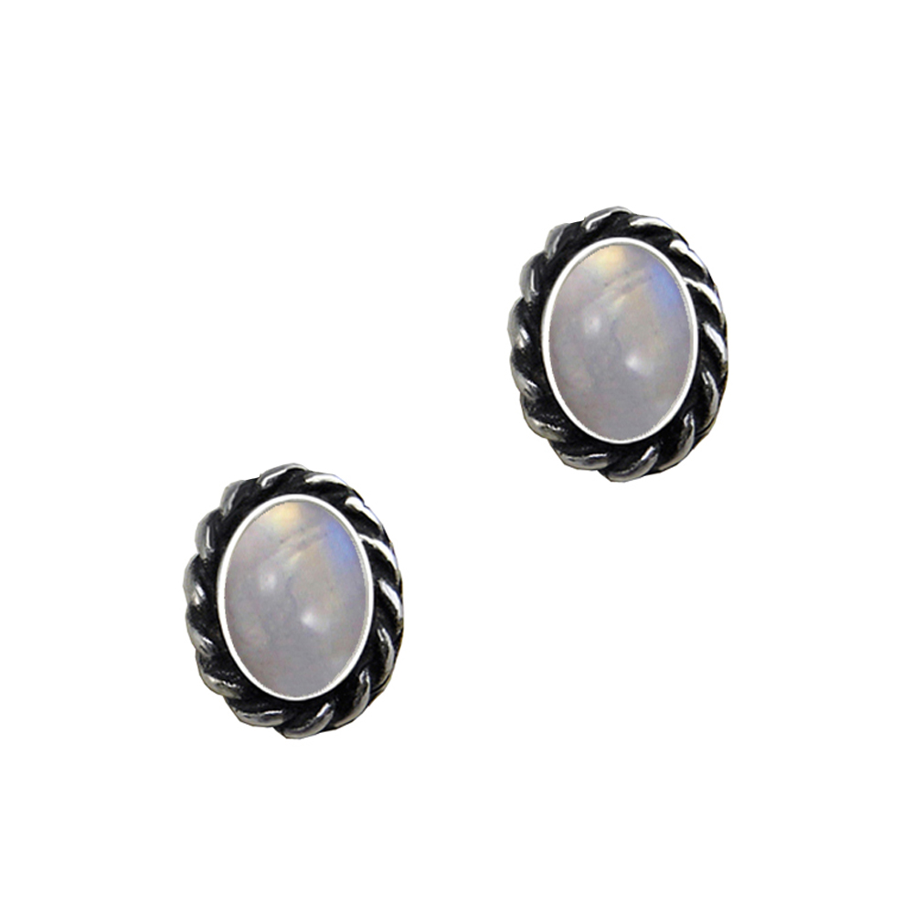 Sterling Silver Rainbow Moonstone Post Stud Earrings